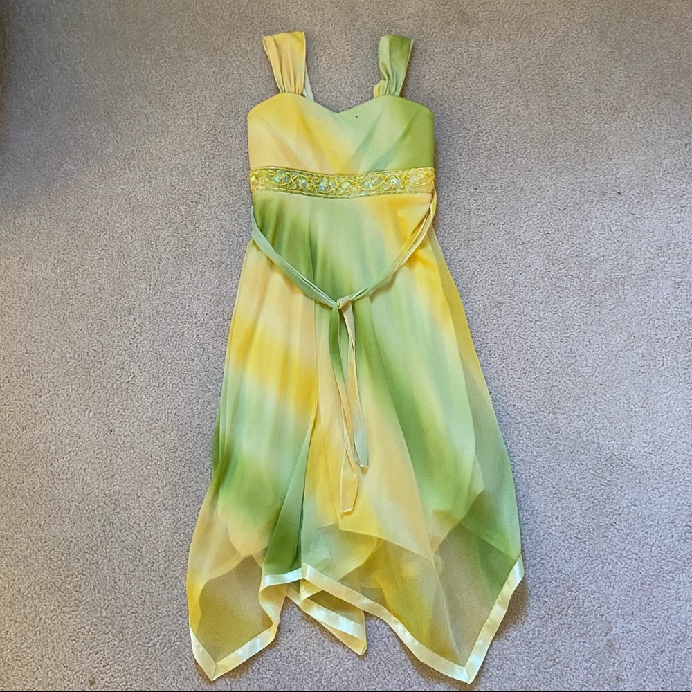 Formal yellow and green dress